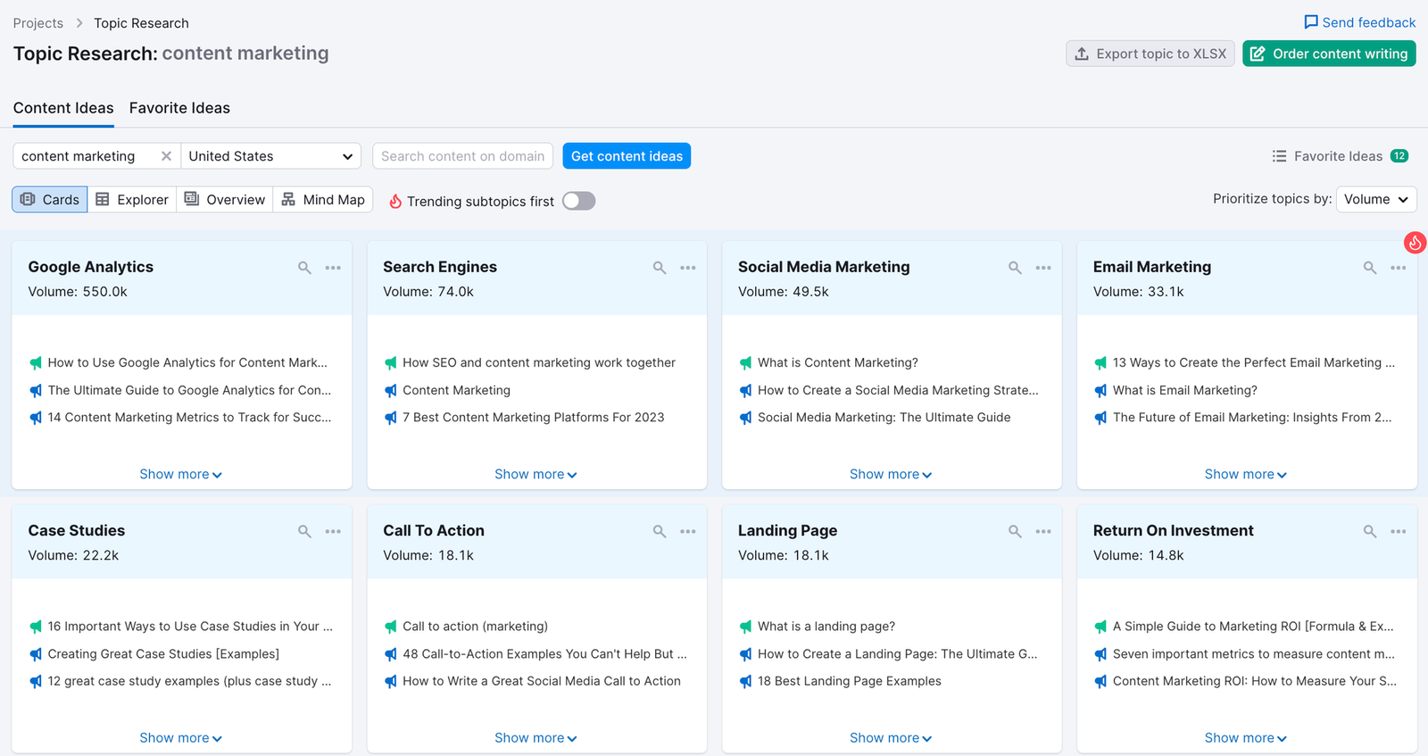 Topic Research tool for finding content ideas